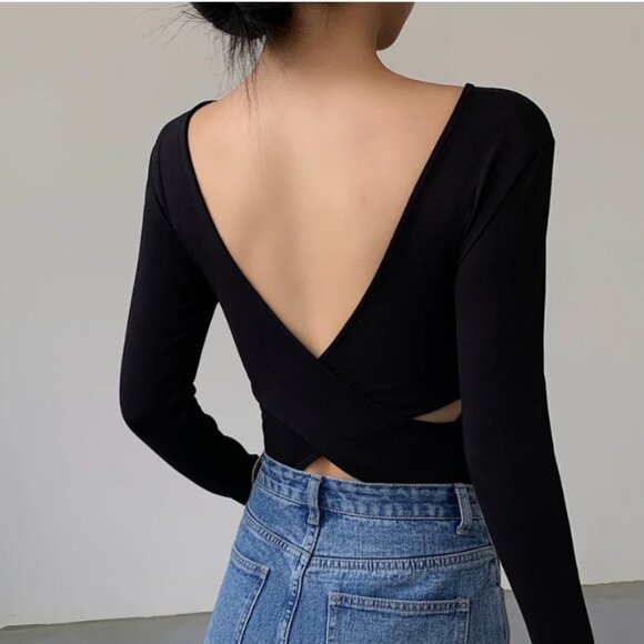 Commense Black Deep V-Back Blouse - Picture 1 of 7